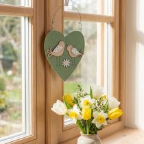 Product Felt Heart for Hanging with Wooden Birds Green 17×21cm 6pcs