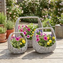 Product Set of 3 Grey-Washed Wicker Baskets with Handle, H43/34/27cm