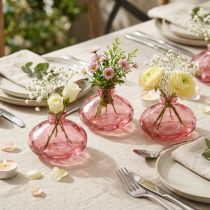 Product Mini vases glass bulbous flat pink tinted Ø9cm H6cm 6 pcs