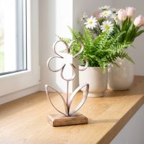 Product Metal Decoration Flower on Wooden Base Old Pink Silver H29cm