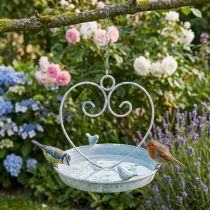 Product Birdbath Metal Decoration Heart White Blue Hanging Ø21.5cm