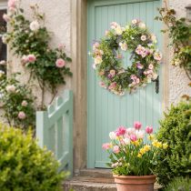 Product Flower wreath artificial spring flowers cream pink Ø33cm