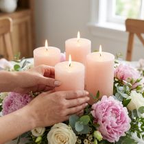 Product Solid Pink Pillar Candles, Light Pink, 60x80mm, Set of 4, Decoration