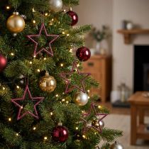 Product Christmas decoration glitter stars for hanging in berry glitter, set of 40, 7.5cm - Festive ornaments for Christmas tree and window