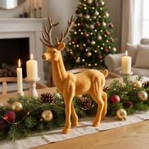 Product Decorative Deer Reindeer Yellow Brown Decorative Figurine Flocked 37cm