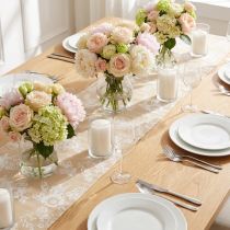 Product Table Ribbon with Flowers Table Runner Cotton Beige 15cm 3m