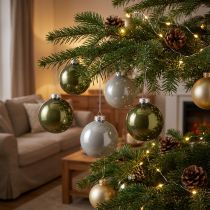 Product Christmas balls glass balls olive silver grey Ø7.5cm 12 pcs