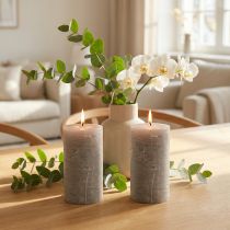 Product Solid coloured candles grey 85x150mm 2pcs