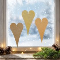 Product Hanging decoration window metal hearts, decorative hearts for hanging beige/yellow/orange H15cm 6 pcs