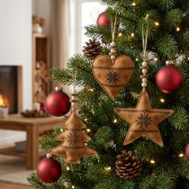 Product Christmas tree decoration star fir heart imitation leather 11cm 3pcs