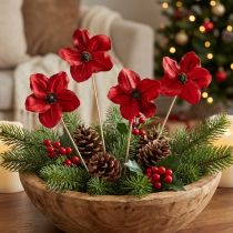 Product Wooden flower stakes, red, decorative, 9-12cm, 45cm, 15 pieces.