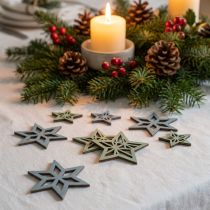 Product Deco stars wood blue, green wooden stars Christmas 4cm mix 36pcs