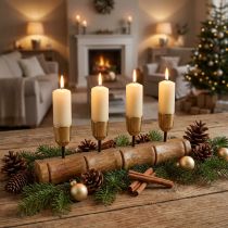 Product Candle holder made of metal, mango wood, bamboo look L29.5cm Ø2.2cm