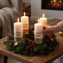 Product Christmas pillar candles, set of 4, white and gold, 60x130 mm - Festive decoration, pure natural wax