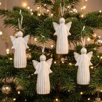 Product Set of 4 Ceramic Angel Hanging Decorations for Christmas Tree – 8cm, Grey