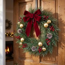 Product Artificial Pine Needle Wreath with Small Cones 40cm