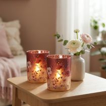Product Decorative glass lantern with floral design for elegant home accents, 12.5cm, 2 pieces