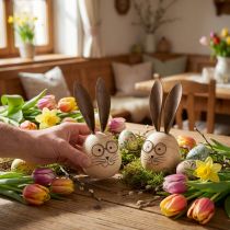 Product Decorative rabbit made of wood and metal with a humorous design, a friendly eye-catcher, 19cm, 2 pieces