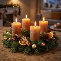 Product Solid-colored caramel pillar candles 70×80mm, set of 4 - Rustic decoration, ideal for Advent, handmade
