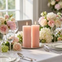 Product Light pink pillar candles, pink throughout, 85×200mm, long burning time, set of 2, high-quality table decoration for celebrations