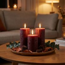 Product Set of 4 Burgundy pillar candles, solid color, 70x120mm - Decorative candles for home ambience &amp; wellness