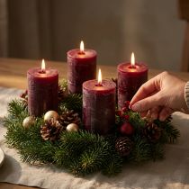 Product Burgundy red pillar candles, 70x100mm, set of 4, solid color, rustic, long burning time