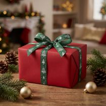Product Christmas ribbon with fir trees gift ribbon green 15mm 20m