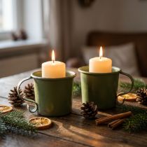 Product Candle holder vintage cup metal green Ø7cm H6cm 2pcs