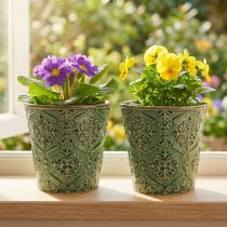 Product Planter ceramic crackle glaze green Ø10cm H13cm 2pcs