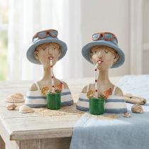 Product Female Bust Cocktail Blue White Decorative Figures H10.5cm 2pcs