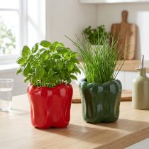 Product Red and Green Pepper Ceramic Planter for modern kitchen decor, suitable for any interior style, 13cm, 2 pieces