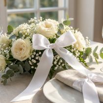 Product White Polyester Decorative Taft Ribbon, 25mm x 50m