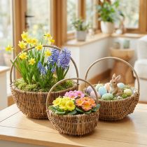Product 3-piece willow basket set, natural colors with handles, vintage plant baskets Ø32/28/22cm, decorative basket, gift basket, Easter basket