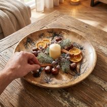 Product Decorative plate wood nature, gold crackle effect mango wood Ø30