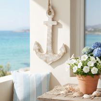 Product Decorative anchor wood white wiped wooden anchor for hanging 30.5cm