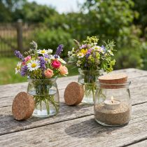 Product Glass Decoration with Cork Vintage Clear Natural Ø7cm H8cm 6 pcs