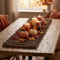 Product Wooden table runner with decorative branches, natural brown, 89 x 20.5 cm