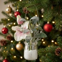 Product Artificial Christmas rose in glass artificial flowers for hanging H22cm