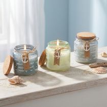 Product Scented Candles in Glass Fish Candles Maritime Blue Green H11cm 3pcs