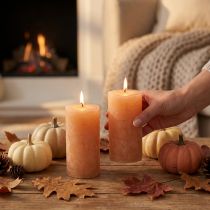 Product Solid Colored Candles Orange Peach Pillar Candles 50×100mm 4 Pcs
