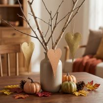 Product Hanging decoration deco hearts to hang up orange/yellow 15cm 6pcs