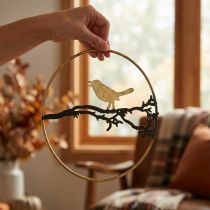 Product Metal bird window decoration, Ø22.5cm, autumn hanging decoration, elegant wall decoration