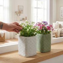 Product Planter ceramic white green relief mesh 12x12cm H17.5cm 2pcs