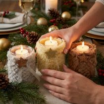 Product Christmas decoration lantern glass faux fur H12cm Ø9.5cm 3pcs