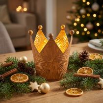 Product Tea light holder crown rust gold look metal decoration H11cm