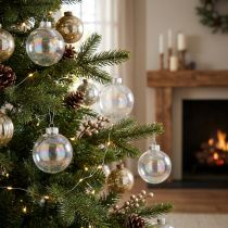 Product Glass Christmas baubles, iridescent, clear, 7.5cm, 12 pieces
