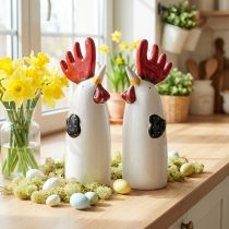 Product Ceramic Rooster Kitchen Decoration Chicken White H23cm 2 pcs