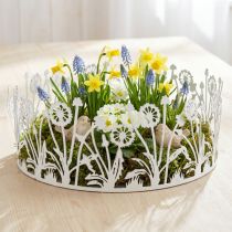 Product Decorative tray with dandelions, metal decoration for spring white, silver shabby chic Ø25cm H10.5cm