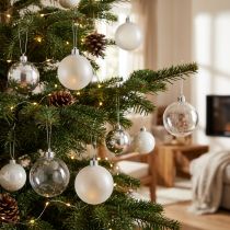 Product Christmas balls plastic clear milky Ø70mm 18pcs