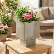 Product Cube Plant Pot Green Metal 22cm Elevated Base